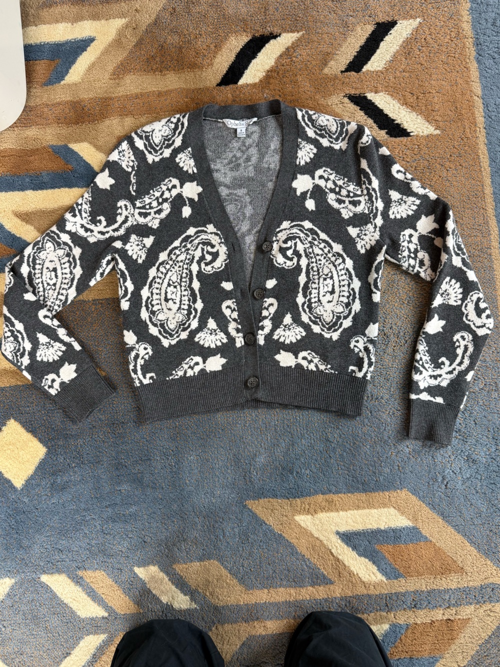 Black & White Paisley Knit Cardigan